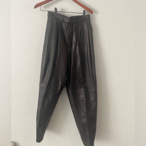 Vintage Liz Roberts and‎ Robert Elliot Black Soft Leather Straight Leg Pants - Picture 1 of 8